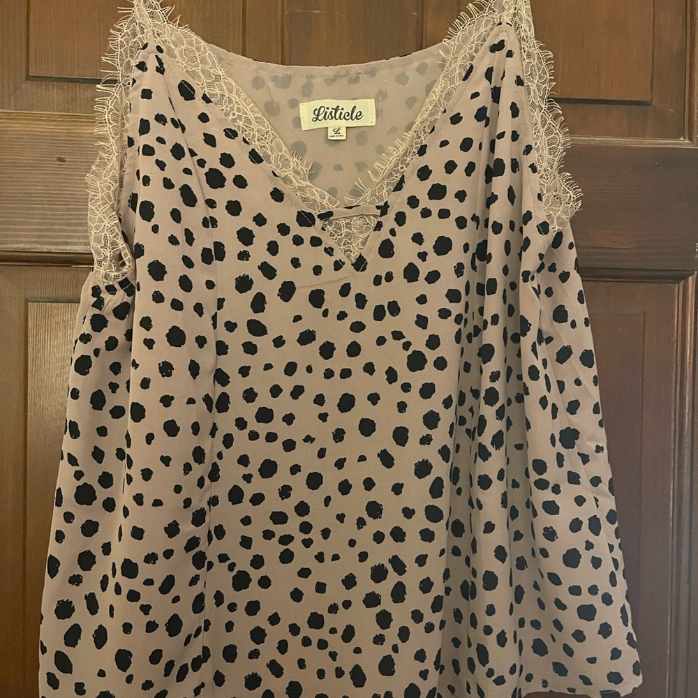 Listicle Women's Polka Dot Lace Camisole - Black and Cream